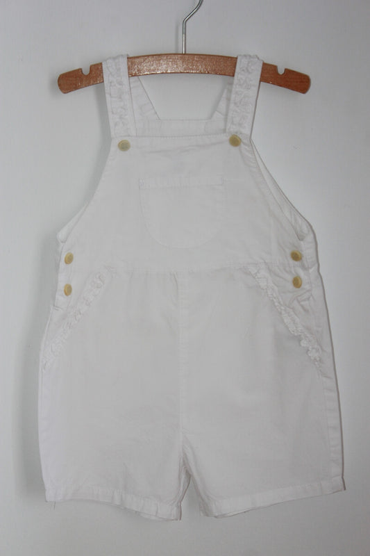 tweedehands katoenen korte witte salopette in maat 86 van dpam voor een baby meisje 