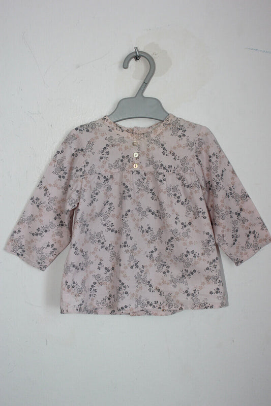 tweedehands roze en grijs gebloemde blouse met lange mouwen in maat 68 van grain de ble