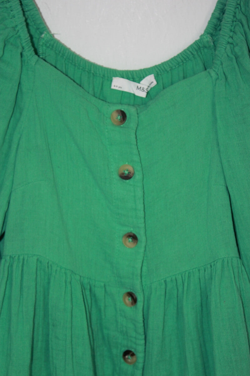 tweedehands katoenen zomerse groene jurk met halve mouwen in maat 134 van marks and spencer