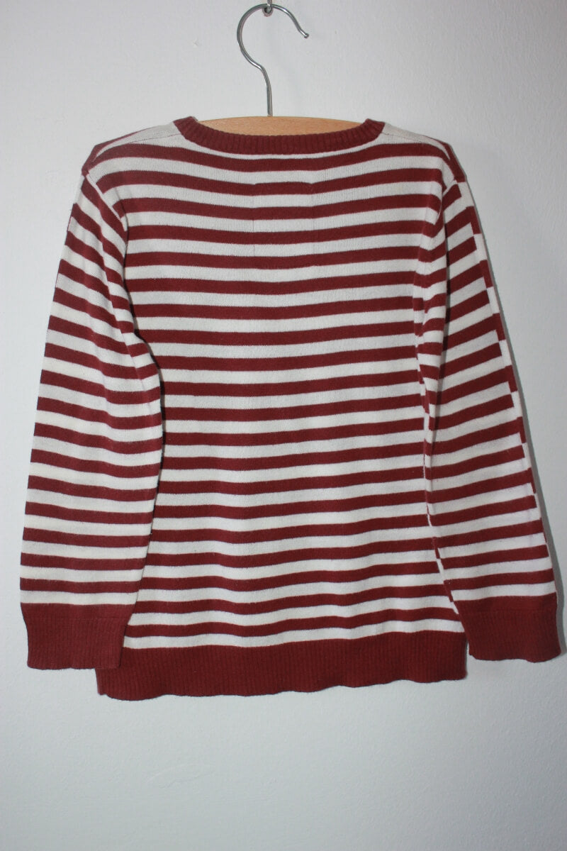 tweedehands unisex katoenen bordeaux met wit gestreepte trui in maat 98-104 van petit bateau