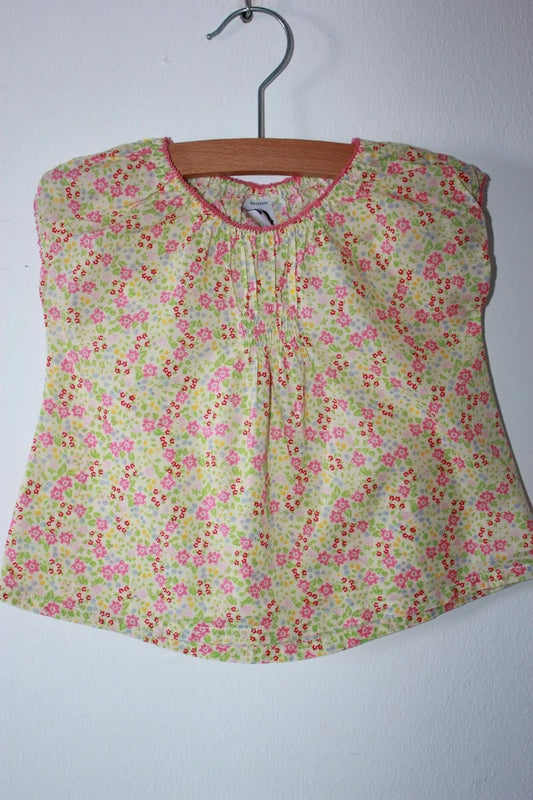 tweedehands katoenen zomerse gebloemde blouse in multicolour met korte mouwen van petit bateau in maat 62