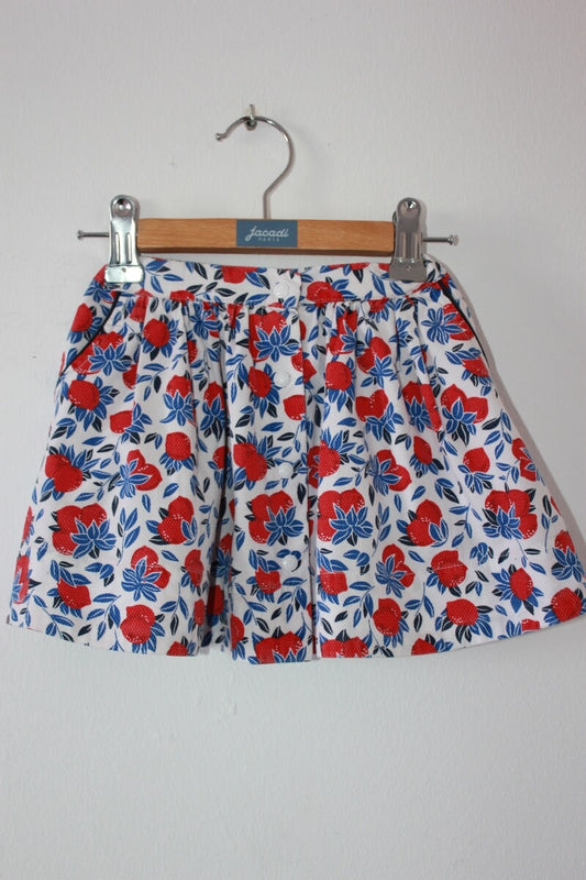 tweedehands katoenen blauw-witte rok met rode citroenen in maat 98-104 van petit bateau