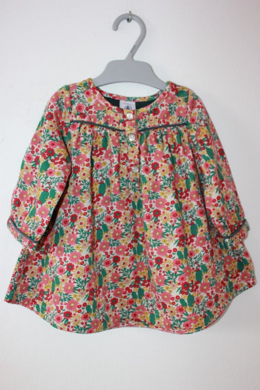 tweedehands katoenen gebloemde jurk met lange mouwen in multicolour van petit bateau, maat 68