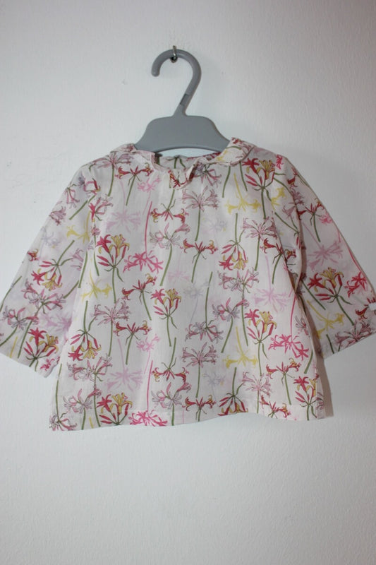 tweedehands katoenen liberty blouse in multicolour van jacadi met lange mouwen en volantkraag, maat 68 voor een baby meisje