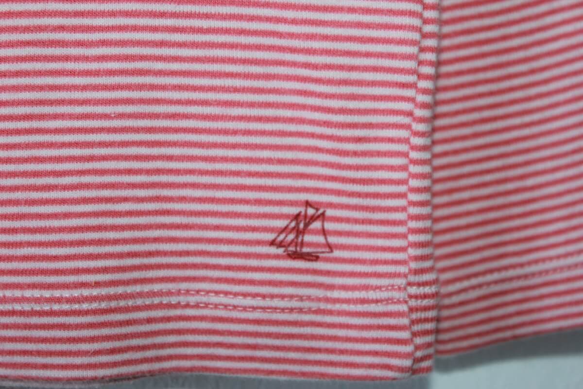 preloved katoenen koraalroze met wit gestreepte longsleeve van petit bateau in maat 98