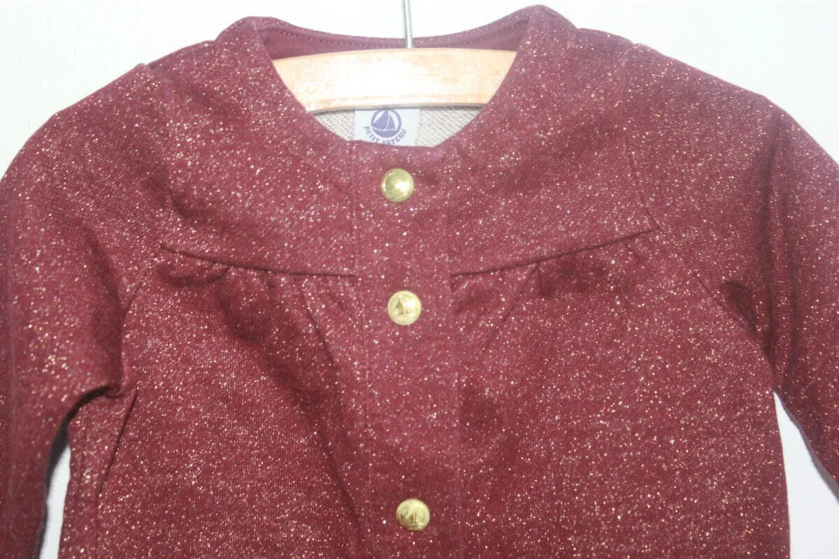 tweedehands bordeaux vest met gouden glitters in maat 74 voor een baby meisje van petit bateau