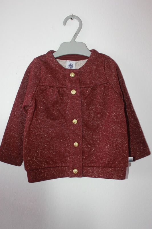 tweedehands bordeaux vest met gouden glitters in maat 74 voor een baby meisje van petit bateau