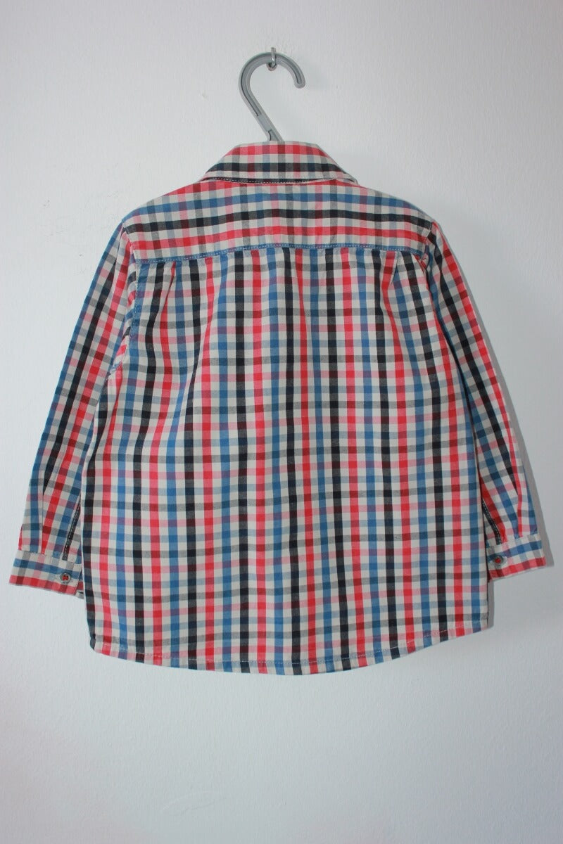 tweedehands katoenen geruit overhemd in multicolour met lange mouwen van petit bateau in maat 80 voor een baby jongen