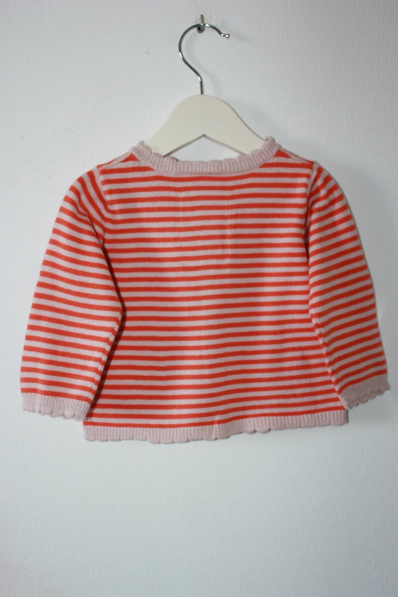 preloved katoenen beige en oranje gestreept vest van petit bateau in maat 68 voor een baby meisje