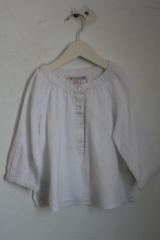tweedehands katoenen witte blouse met lange mouwen van bonpoint, maat 98-104 voor een meisje