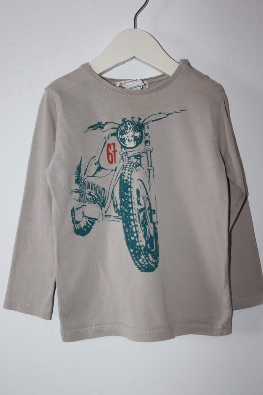 tweedehands katoenen beige longsleeve met een motor van bonpoint in maat 86 voor een baby jongen