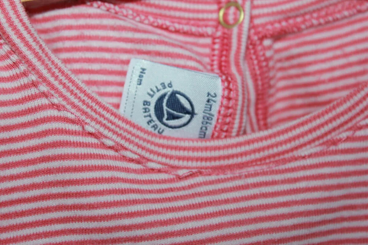 tweedehands gestreepte koraalroze met ecru longsleeve in maat 86 van petit bateau