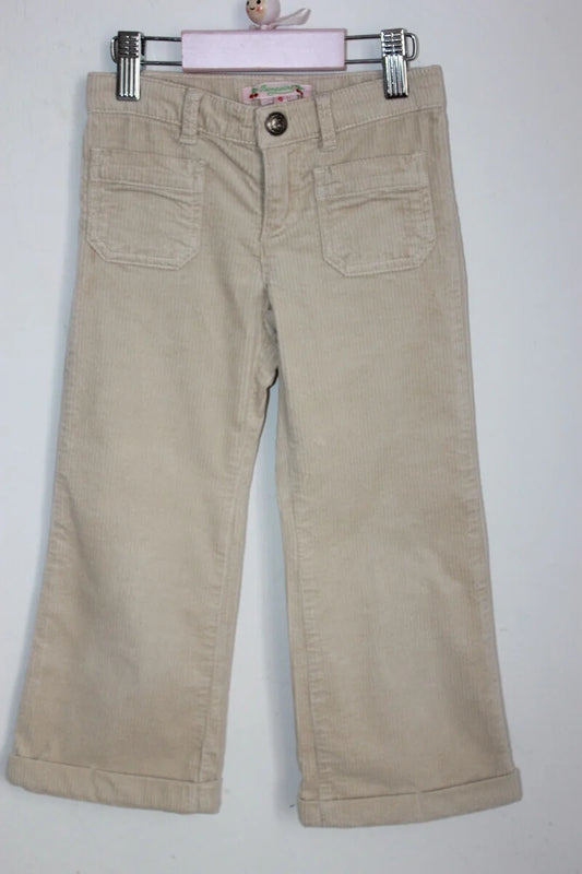 tweedehands ribfluwelen beige lange broek van bonpoint, maat 110-116 voor een meisje. flared model