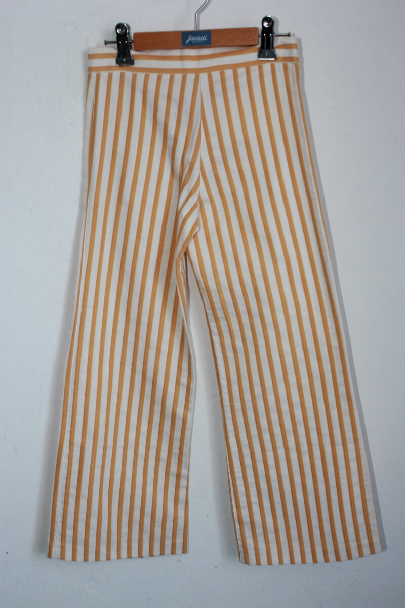 ecru-mosterdgeel-gestreepte-lange-broek-flared-model-maat-116-le-guignol-zomercollect