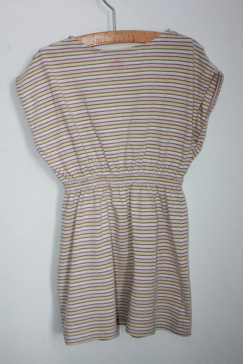 tweedehands-zomerse-gestreepte-jurk-korte-mouwen-multicolour-maat-98-meisje-bonton