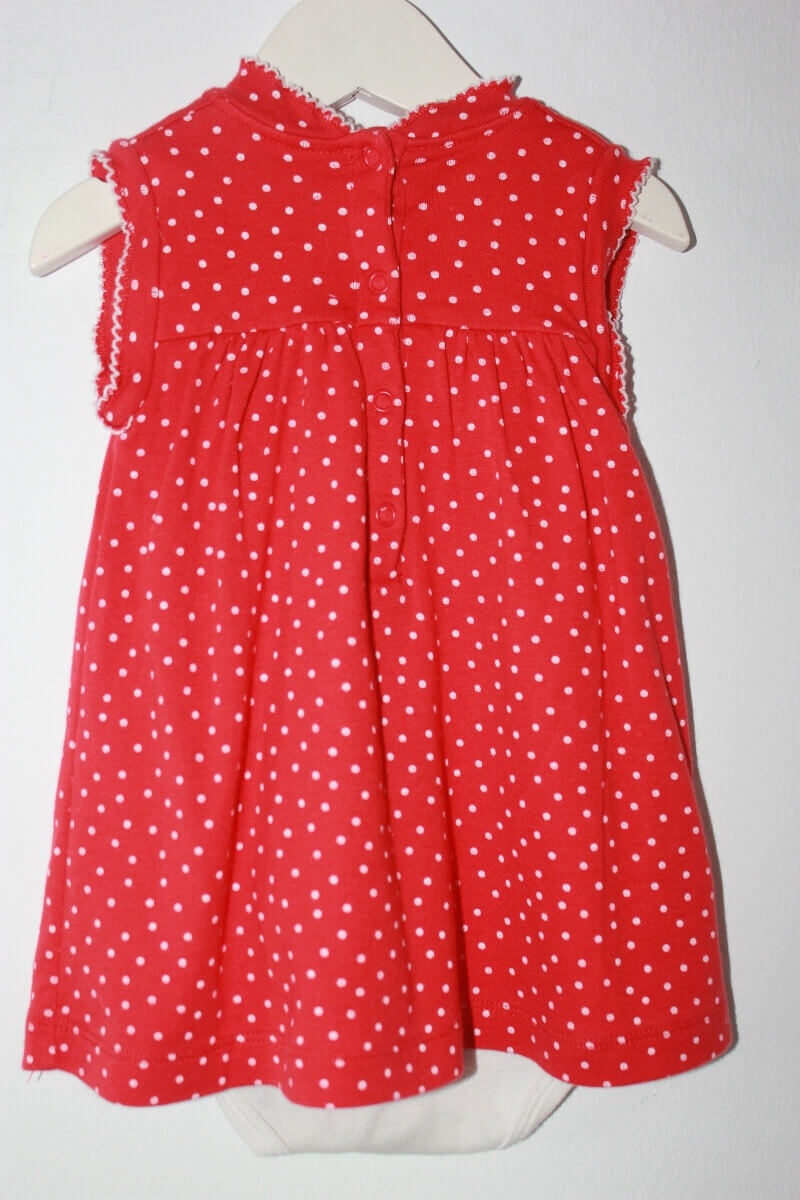 tweedehands-rode-jurk-korte-mouwen-witte-stippen-maat-68-petit-bateau
