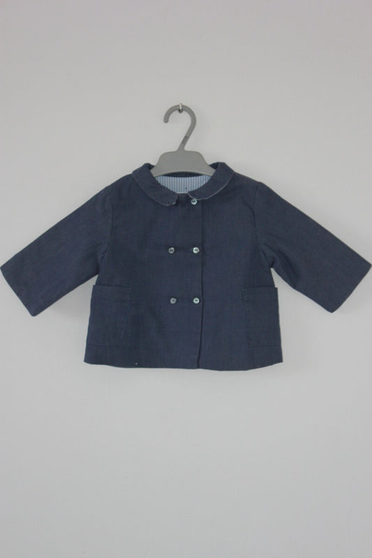 tweedehands unisex blauwe katoenen jacadi jas in maat 68