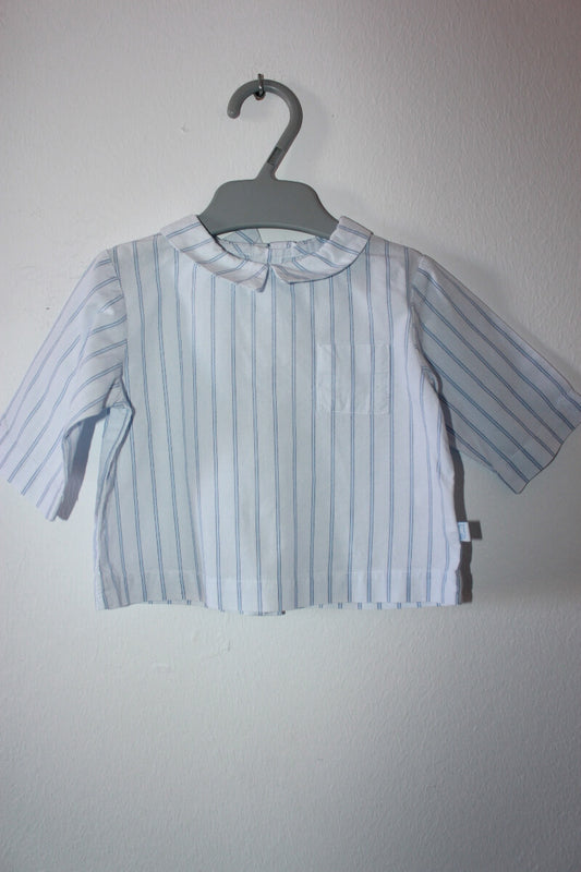 tweedehands blauw gestreept katoenen jacadi overhemd met lange mouwen in maat 62 voor een baby jongen