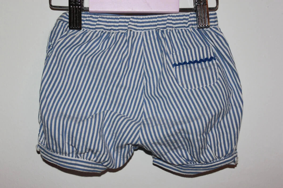 tweedehands blauw met wit gestreepte katoenen korte broek van jacadi in maat 74 voor een baby meisje